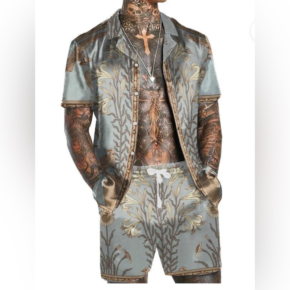 MEN'S CASUAL SHORT SLEEVE SHIRT SET 92806356L 2XL